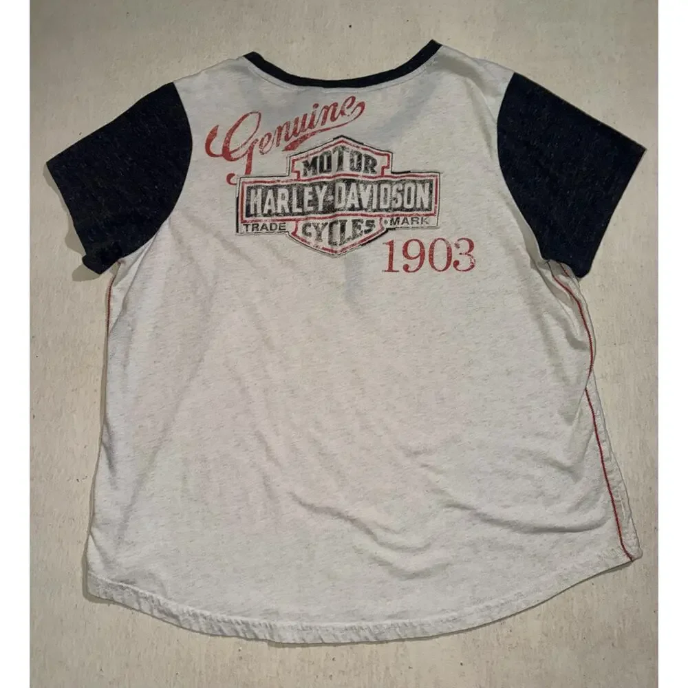 Harley Davidson women’s vintage cream & black short sleeve top - Picture 5 of 16